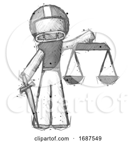 Sketch Football Player Man Justice Concept with Scales and Sword, Justicia Derived by Leo Blanchette