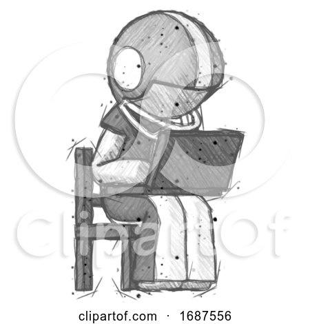 Sketch Football Player Man Using Laptop Computer While Sitting in Chair Angled Right by Leo Blanchette