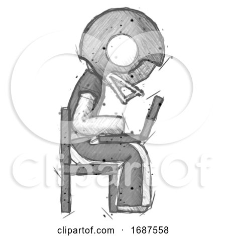 Sketch Football Player Man Using Laptop Computer While Sitting in Chair View from Side by Leo Blanchette