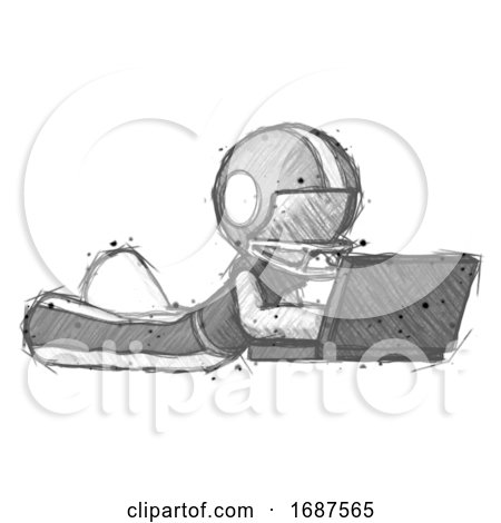 Sketch Football Player Man Using Laptop Computer While Lying on Floor Side Angled View by Leo Blanchette