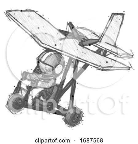 Sketch Football Player Man in Ultralight Aircraft Top Side View by Leo Blanchette