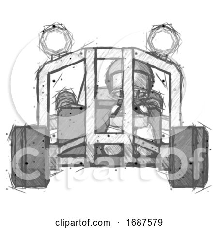 Sketch Football Player Man Riding Sports Buggy Front View by Leo Blanchette