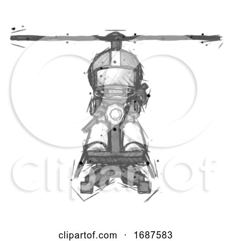 Sketch Football Player Man Flying in Gyrocopter Front View by Leo Blanchette