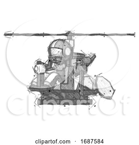 Sketch Football Player Man Flying in Gyrocopter Front Side Angle View by Leo Blanchette