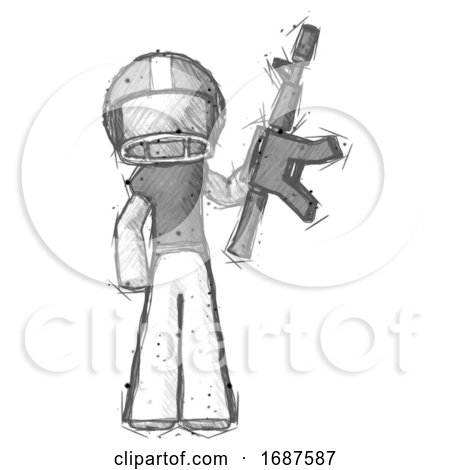 Sketch Football Player Man Holding Automatic Gun by Leo Blanchette