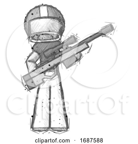 Sketch Football Player Man Holding Sniper Rifle Gun by Leo Blanchette