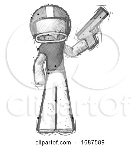 Sketch Football Player Man Holding Handgun by Leo Blanchette