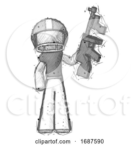Sketch Football Player Man Holding Tommygun by Leo Blanchette