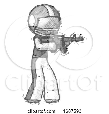 Sketch Football Player Man Shooting Automatic Assault Weapon by Leo Blanchette