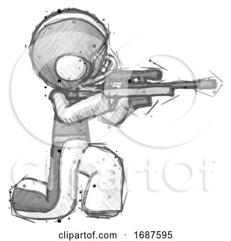 Sketch Football Player Man Kneeling Shooting Sniper Rifle by Leo Blanchette