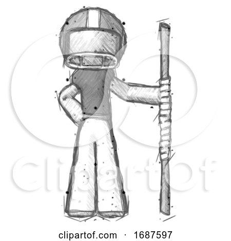 Sketch Football Player Man Holding Staff or Bo Staff by Leo Blanchette