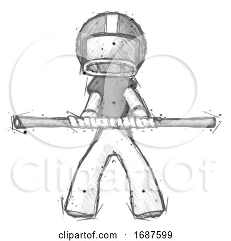 Sketch Football Player Man Bo Staff Kung Fu Defense Pose by Leo Blanchette