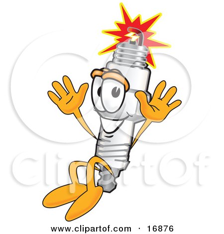 Clipart Picture of a Spark Plug Mascot Cartoon Character Jumping by Mascot Junction