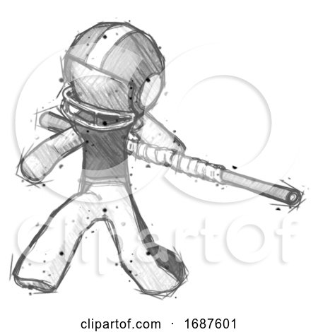 Sketch Football Player Man Bo Staff Action Hero Kung Fu Pose by Leo Blanchette