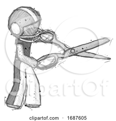 Sketch Football Player Man Holding Giant Scissors Cutting out Something by Leo Blanchette