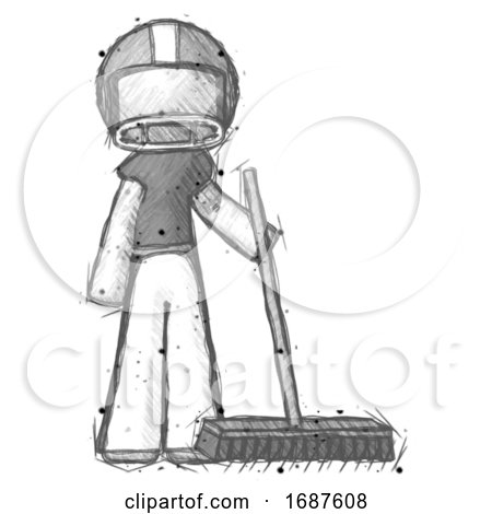 Sketch Football Player Man Standing with Industrial Broom by Leo Blanchette