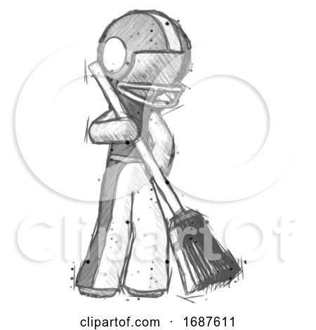 Sketch Football Player Man Sweeping Area with Broom by Leo Blanchette