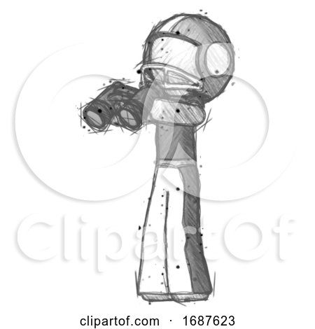 Sketch Football Player Man Holding Binoculars Ready to Look Left by Leo Blanchette