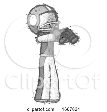 Sketch Football Player Man Holding Binoculars Ready to Look Right by Leo Blanchette
