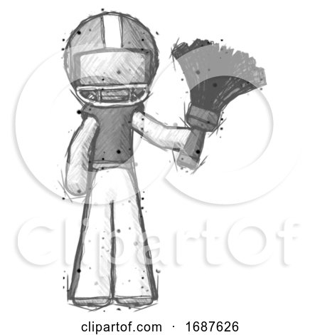 Sketch Football Player Man Holding Feather Duster Facing Forward by Leo Blanchette