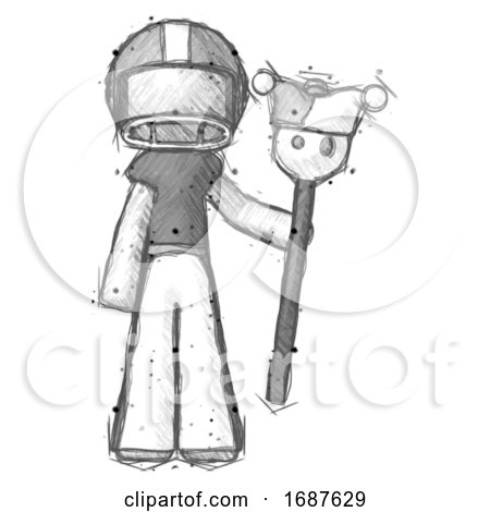 Sketch Football Player Man Holding Jester Staff by Leo Blanchette