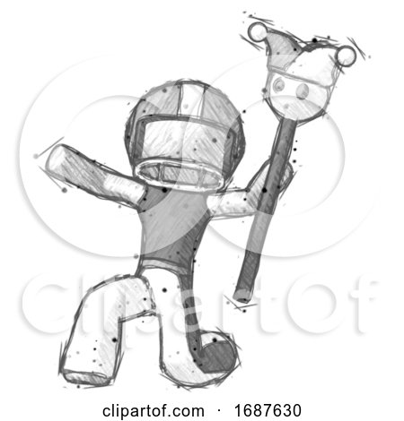 Sketch Football Player Man Holding Jester Staff Posing Charismatically by Leo Blanchette