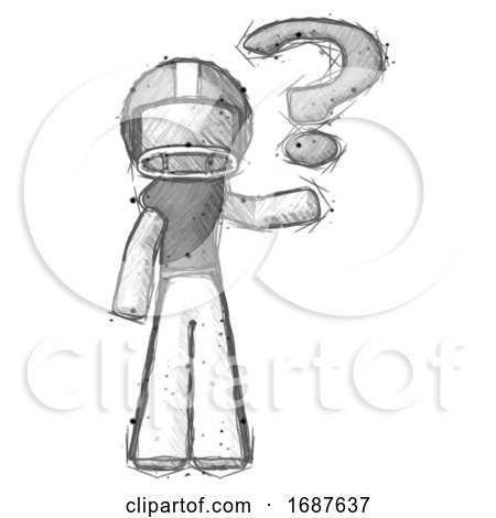 Sketch Football Player Man Holding Question Mark to Right by Leo Blanchette