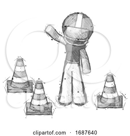 Sketch Football Player Man Standing by Traffic Cones Waving by Leo Blanchette