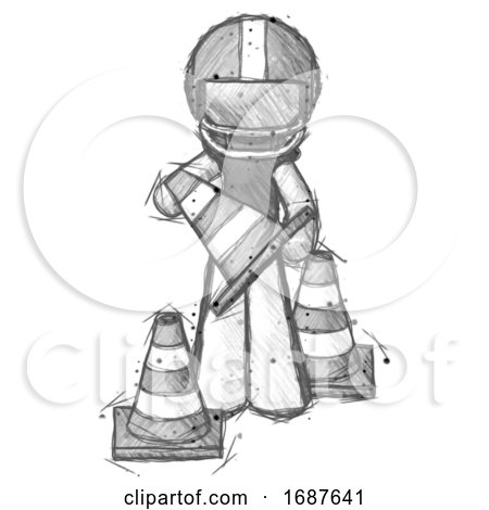 Sketch Football Player Man Holding a Traffic Cone by Leo Blanchette