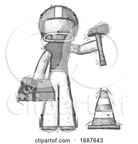 Sketch Football Player Man Under Construction Concept, Traffic Cone and Tools by Leo Blanchette