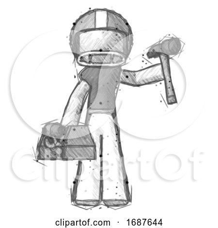 Sketch Football Player Man Holding Tools and Toolchest Ready to Work by Leo Blanchette