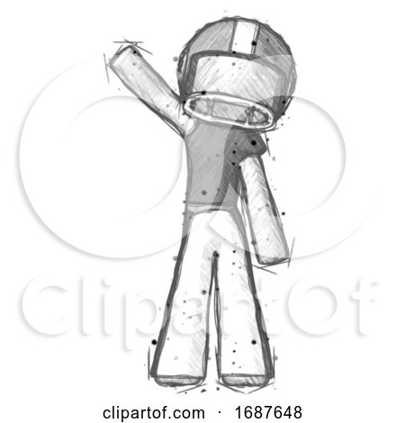 Sketch Football Player Man Waving Emphatically with Right Arm by Leo Blanchette