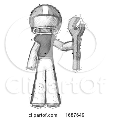 Sketch Football Player Man Holding Wrench Ready to Repair or Work by Leo Blanchette