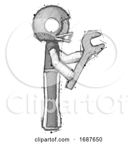 Sketch Football Player Man Using Wrench Adjusting Something to Right by Leo Blanchette