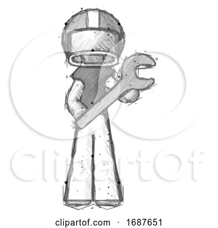Sketch Football Player Man Holding Large Wrench with Both Hands by Leo Blanchette