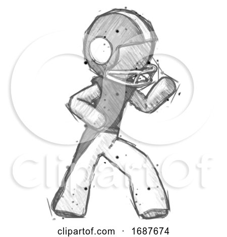 Sketch Football Player Man Martial Arts Defense Pose Right by Leo Blanchette