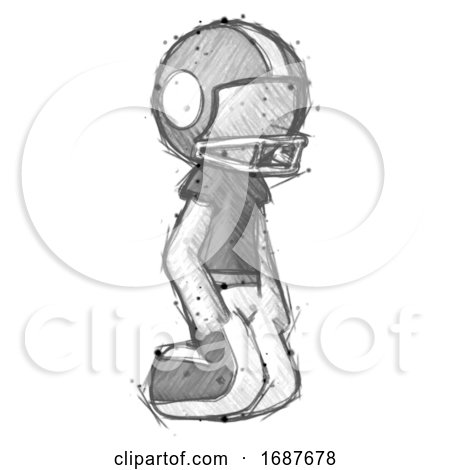Sketch Football Player Man Kneeling Angle View Right by Leo Blanchette