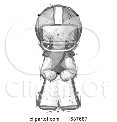 Sketch Football Player Man Squatting Facing Front by Leo Blanchette