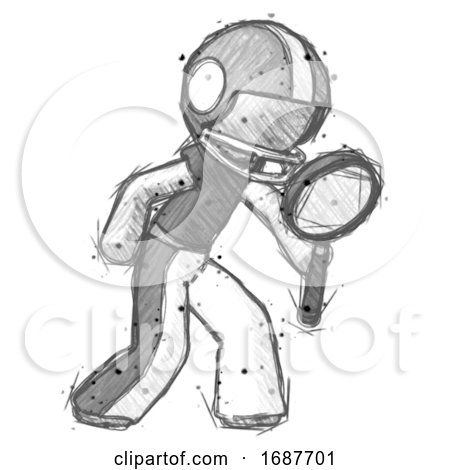 Sketch Football Player Man Inspecting with Large Magnifying Glass Right by Leo Blanchette
