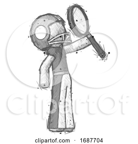 Sketch Football Player Man Inspecting with Large Magnifying Glass Facing up by Leo Blanchette
