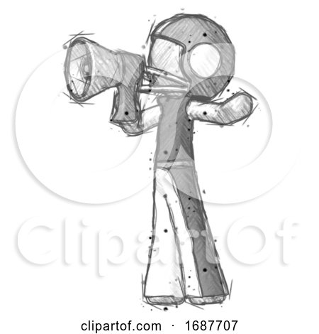 Sketch Football Player Man Shouting into Megaphone Bullhorn Facing Left by Leo Blanchette