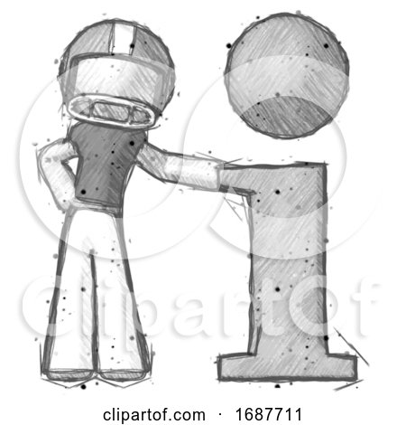 Sketch Football Player Man with Info Symbol Leaning up Against It by Leo Blanchette