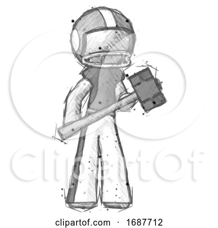 Sketch Football Player Man with Sledgehammer Standing Ready to Work or Defend by Leo Blanchette