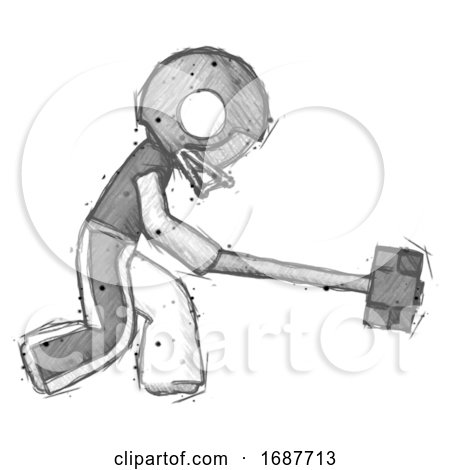Sketch Football Player Man Hitting with Sledgehammer, or Smashing Something by Leo Blanchette