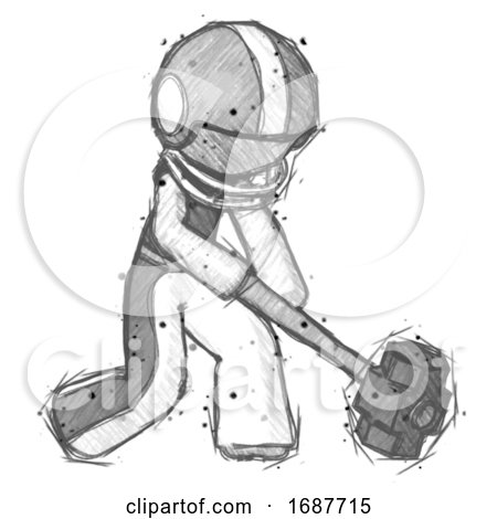 Sketch Football Player Man Hitting with Sledgehammer, or Smashing Something at Angle by Leo Blanchette