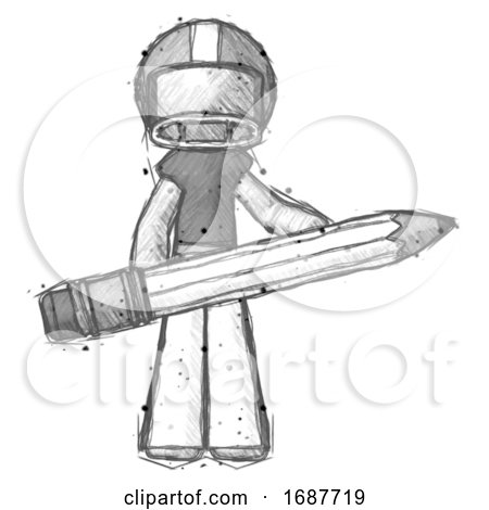 Sketch Football Player Man Writer or Blogger Holding Large Pencil by Leo Blanchette