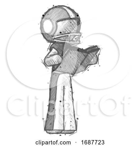 Sketch Football Player Man Reading Book While Standing up Facing Away by Leo Blanchette