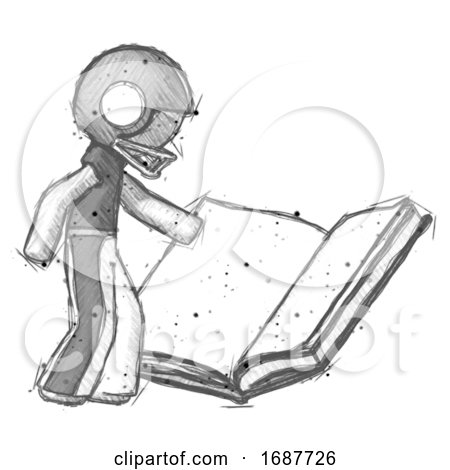Sketch Football Player Man Reading Big Book While Standing Beside It by Leo Blanchette