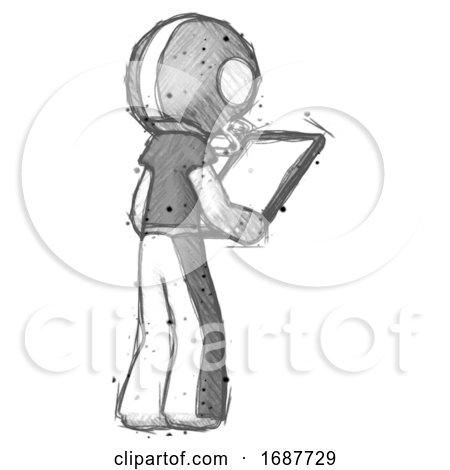 Sketch Football Player Man Looking at Tablet Device Computer Facing Away by Leo Blanchette