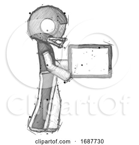 Sketch Football Player Man Show Tablet Device Computer to Viewer, Blank Area by Leo Blanchette